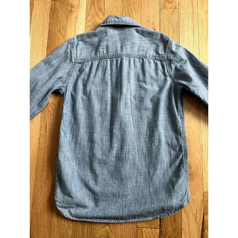 Gap Blue Chambray Denim Cotton Button Down Sleeve Adjustable Tab Boy (Youth S)